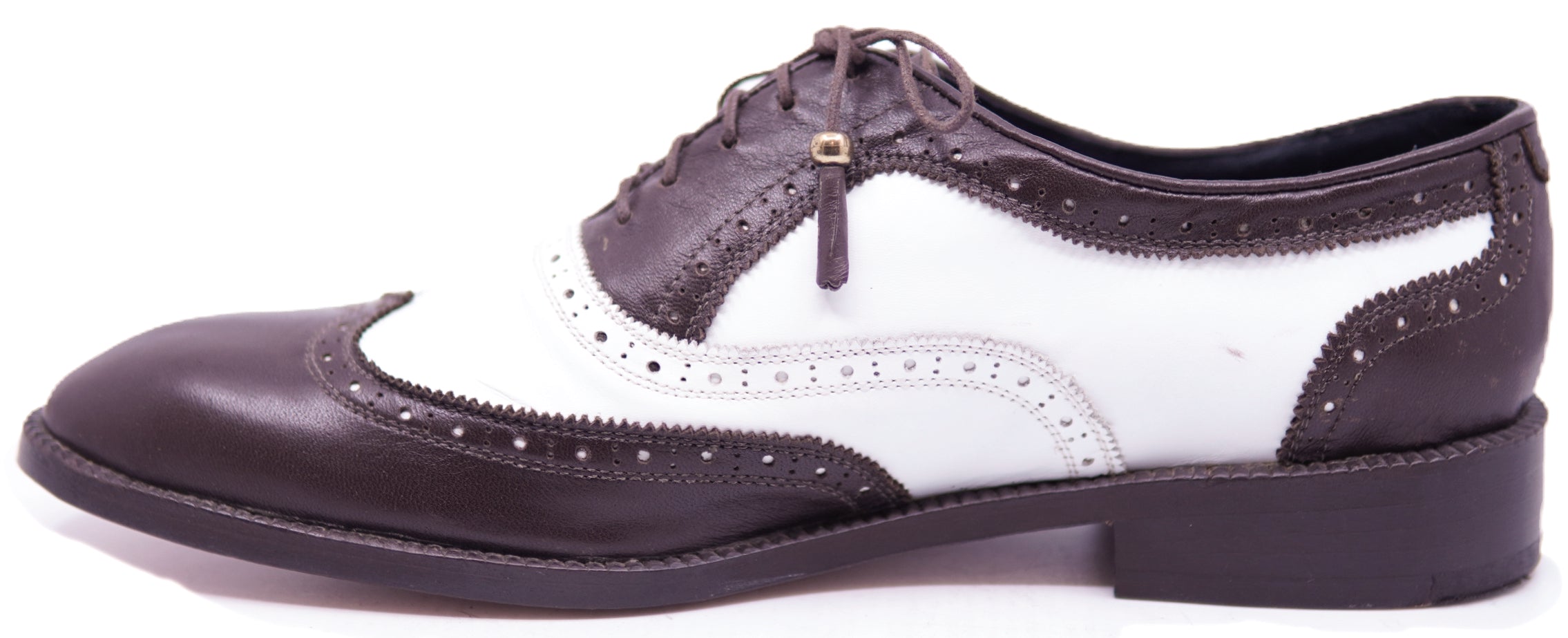 Genuine White & Brown Leather Wingtip Dress Shoe 12-US Men's image 1