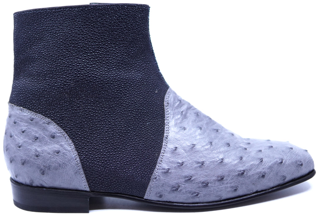 Navy Blue Stingray & Gray Ostrich Botin image 0