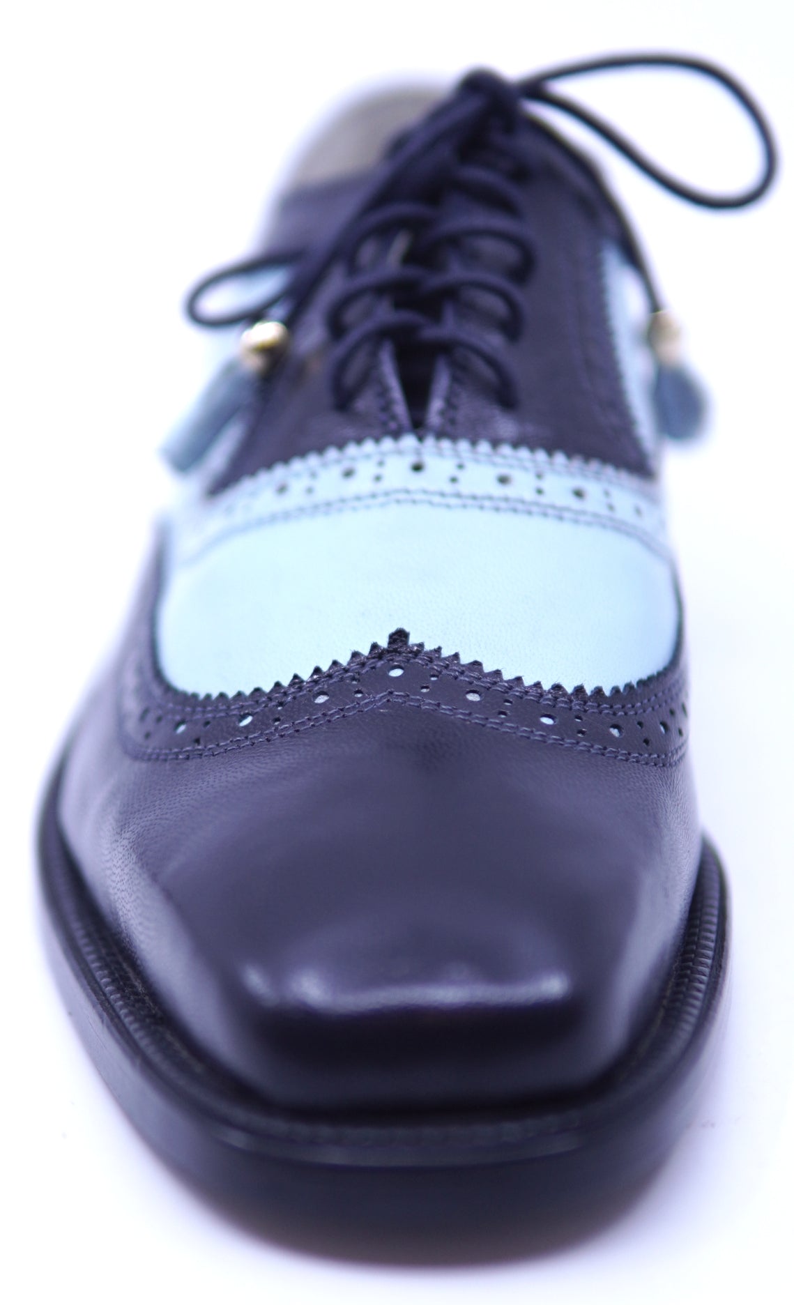 Genuine Black & Baby Blue Leather Wingtip Dress Shoe image 3
