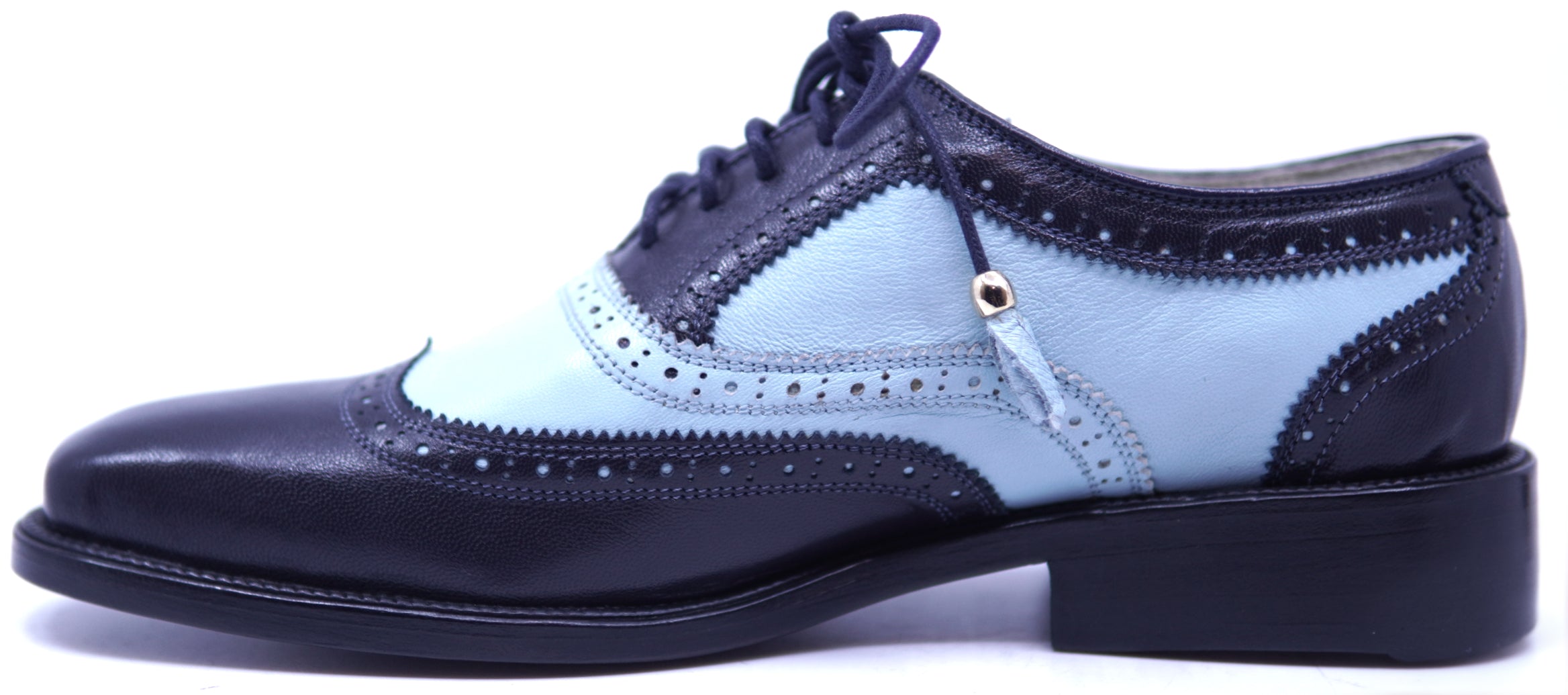 Genuine Black & Baby Blue Leather Wingtip Dress Shoe image 1