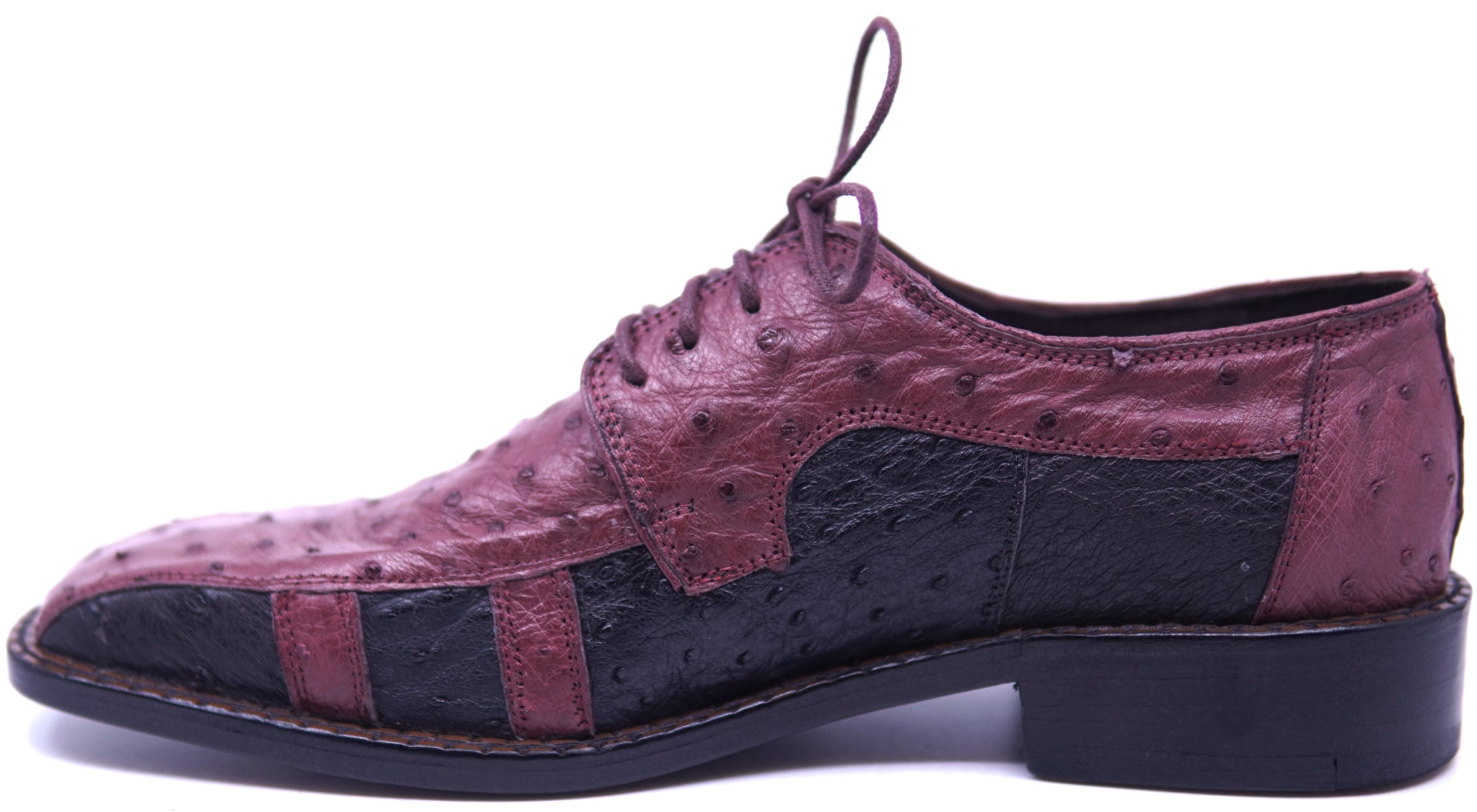 Genuine Black & Burgundy Ostrich Dress Shoe image 1