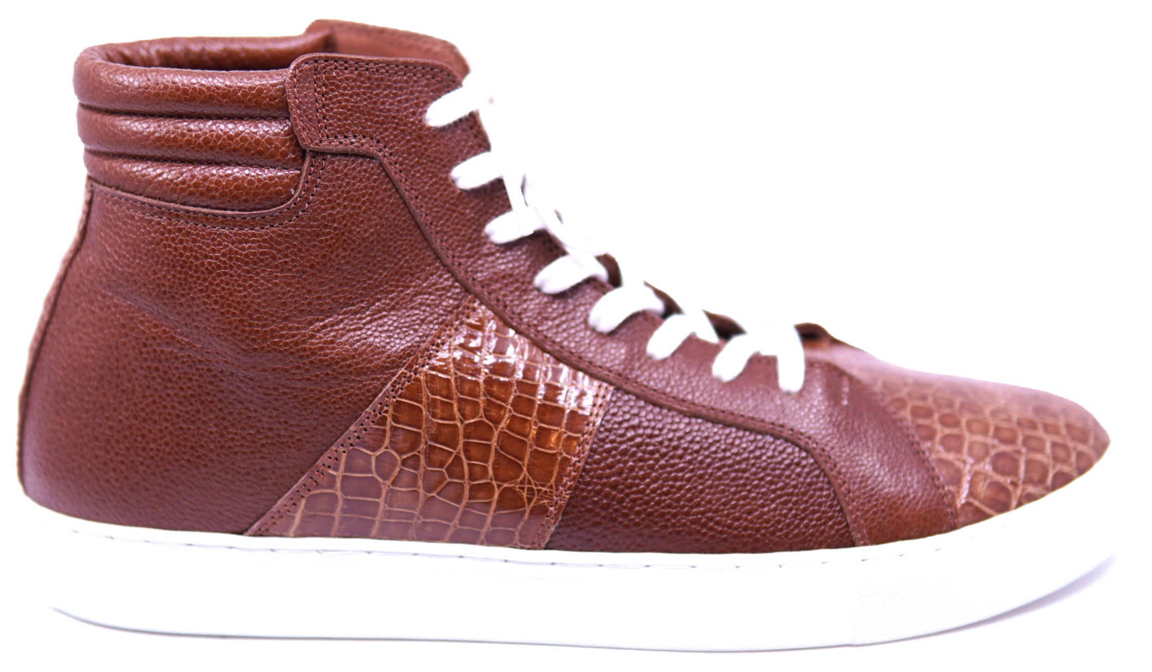 Cognac Leather Textured & Alligator Belly High Top Sneaker image 0