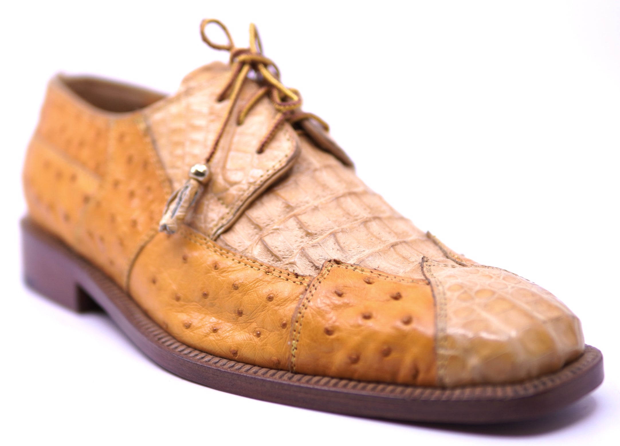 Genuine Buttercup Ostrich & Beige Crocodile 007 Dress Shoe image 2