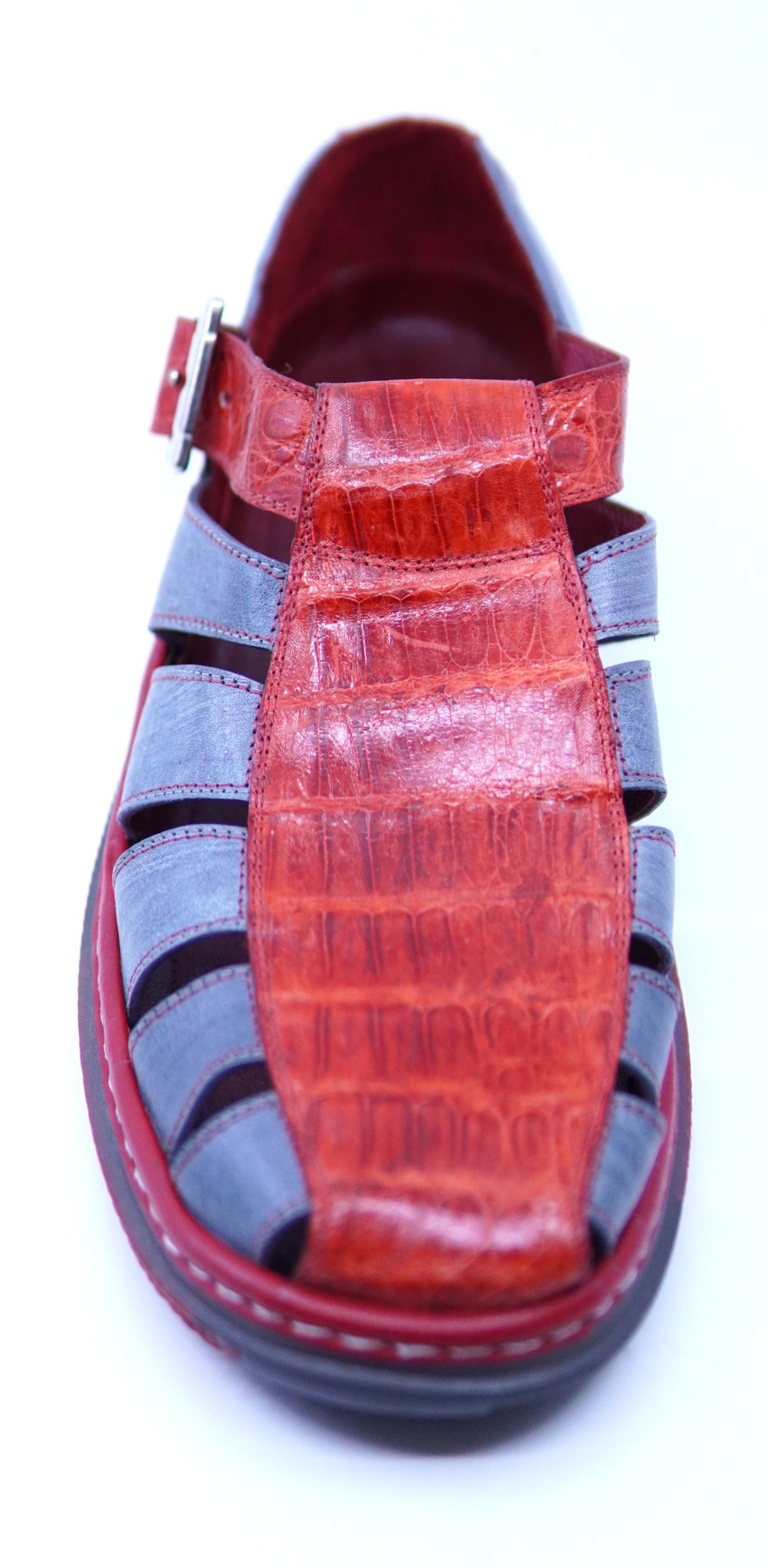 Red & Grey Croc Belly/Leather Sandals US 12 image 1