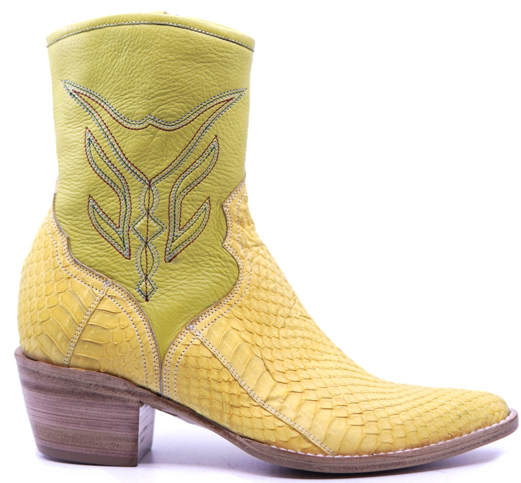 Genuine Light Green & Yellow Python Botin 9-US Womens image 0