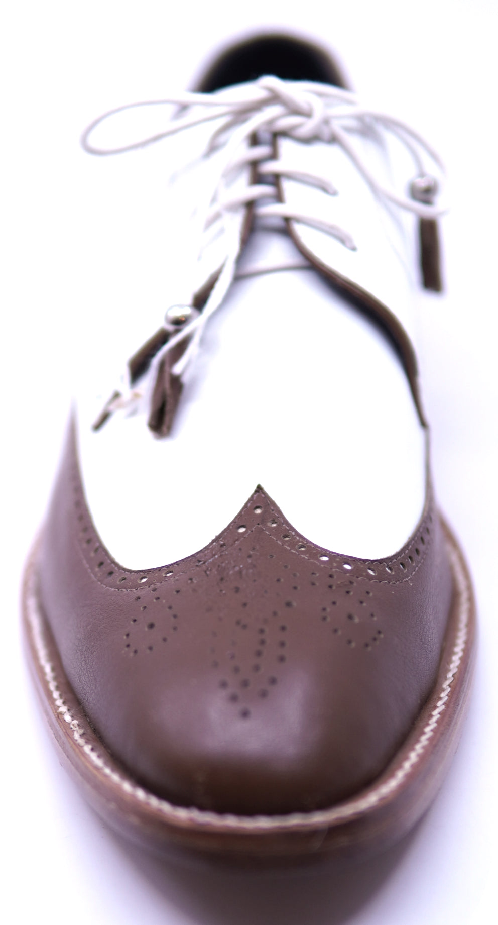 Genuine White & Brown Leather Wingtip Dress Shoe image 3
