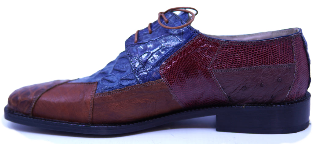 Genuine Navy Blue Crocodile, Cognac Lizard and Ostrich 007 Dress Shoe image 1