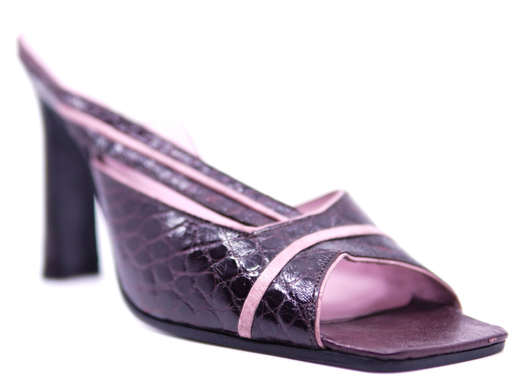 Burgundy Crocodile & Pink Leather Heel image 2