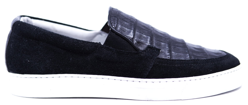 Genuine Crocodile & Suede Slip-On Sneakers image 0