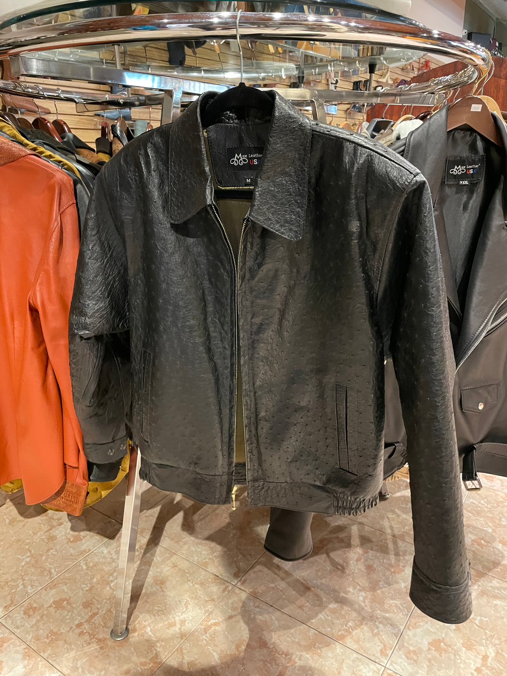 Black Ostrich Bomber Jacket US Men's M image 0