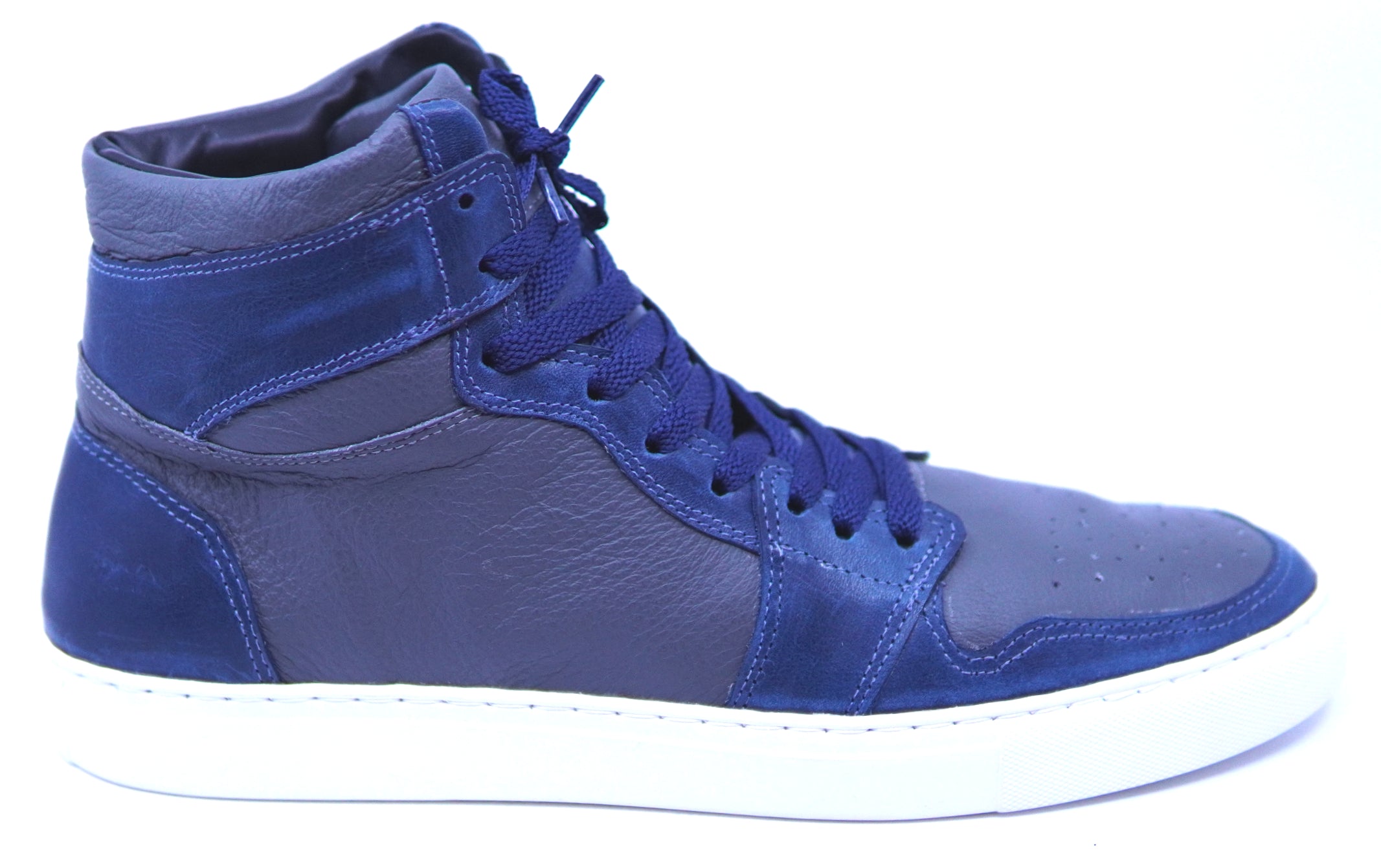 Full Navy Blue & Gray Leather High Top Sneaker image 0