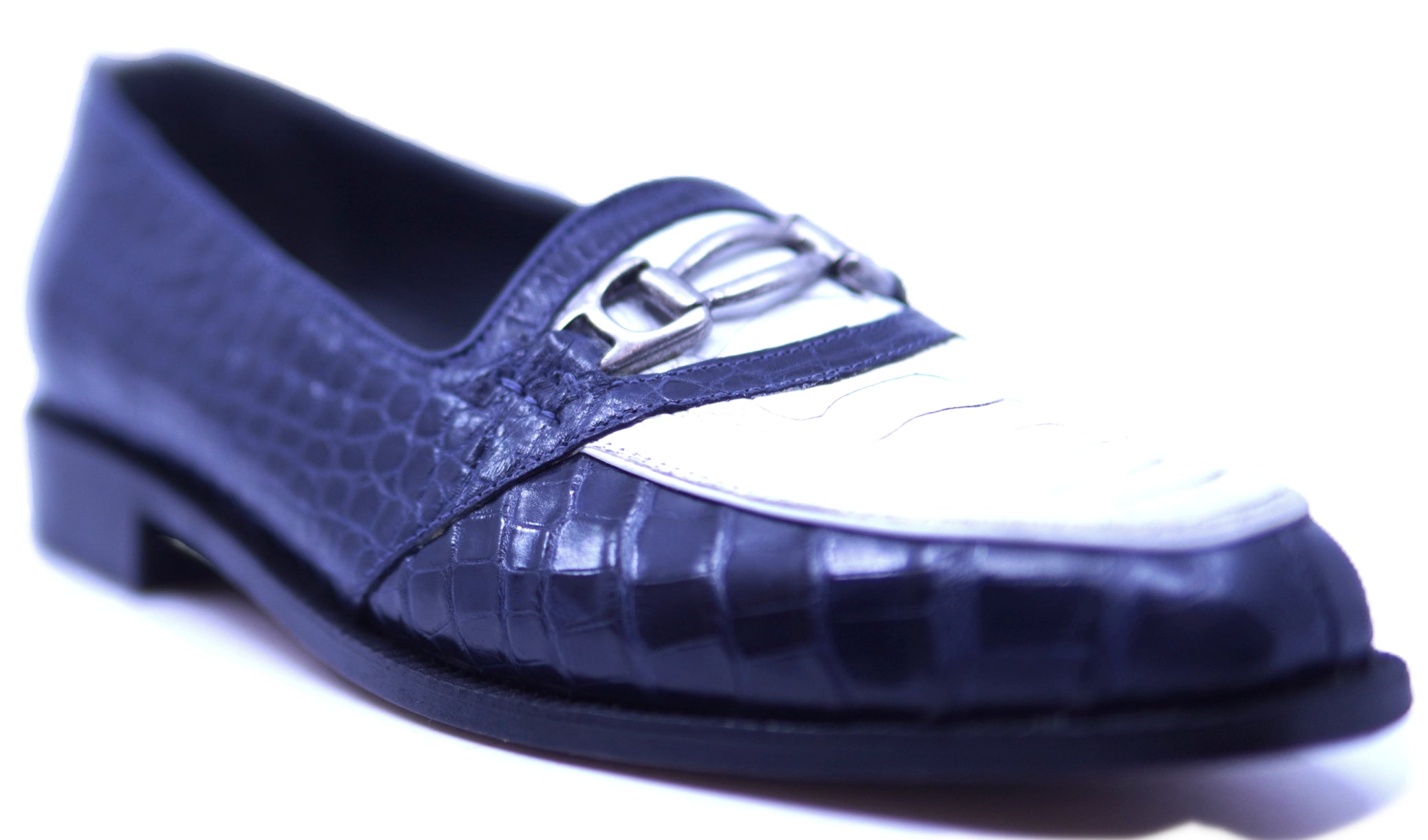 Genuine Navy Blue Alligator & White Ostrich Leg Loafer Dress Shoe image 2
