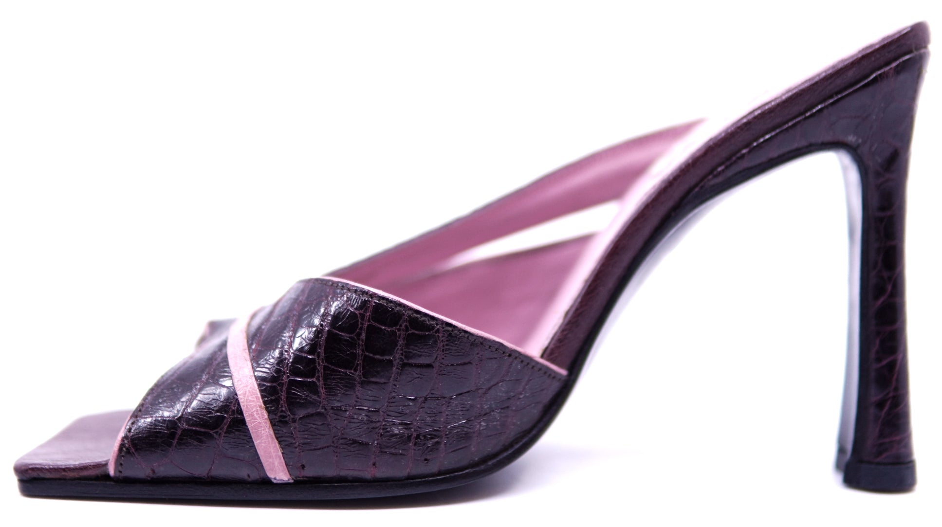 Burgundy Crocodile & Pink Leather Heel image 1