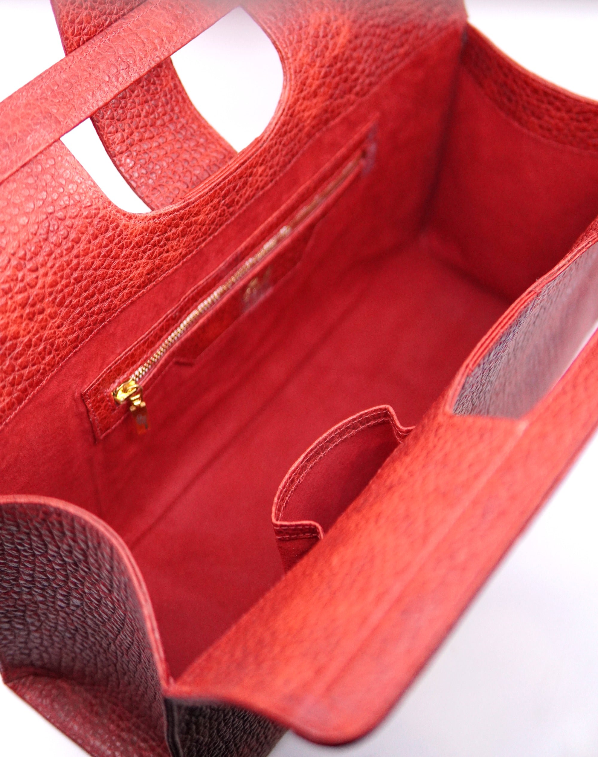 Red Textured Leather Large Bag image 3