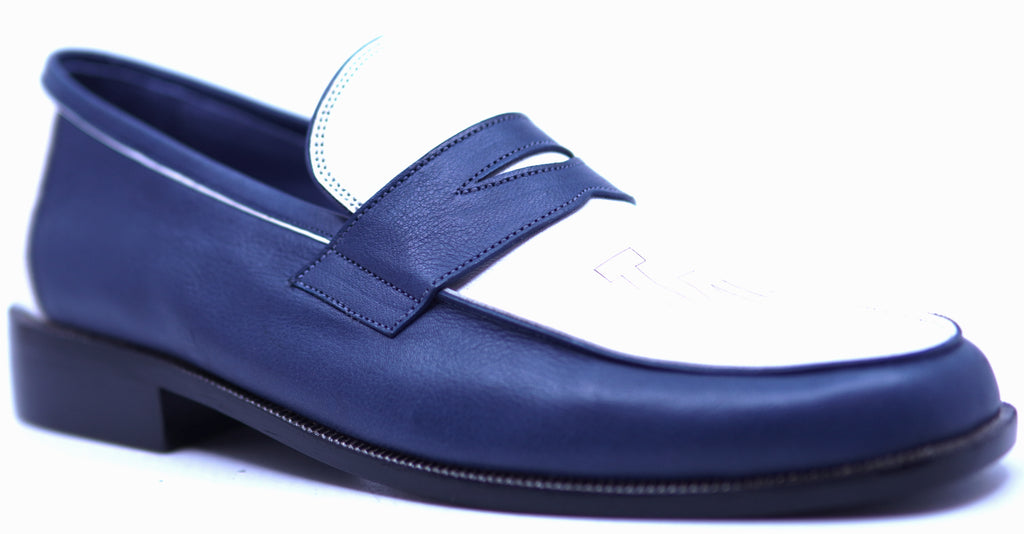 Navy Blue & White Leather Loafer 10-US Men's image 1