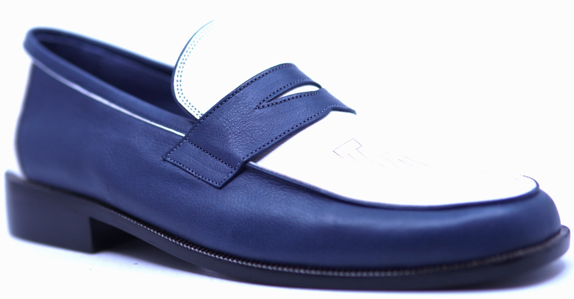 Navy Blue & White Leather Loafer 10-US Men's image 1