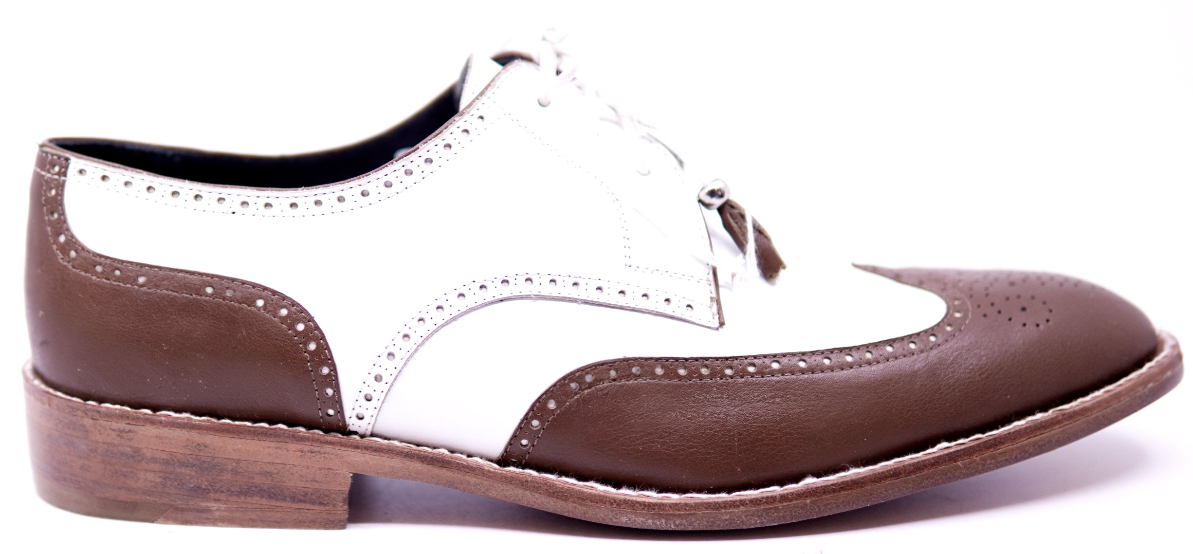 Genuine White & Brown Leather Wingtip Dress Shoe image 0