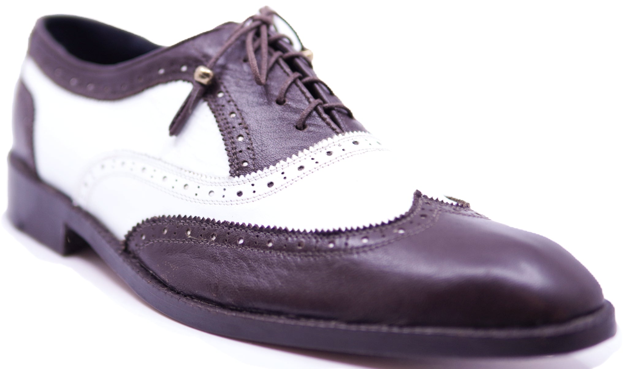Genuine White & Brown Leather Wingtip Dress Shoe 12-US Men's image 2