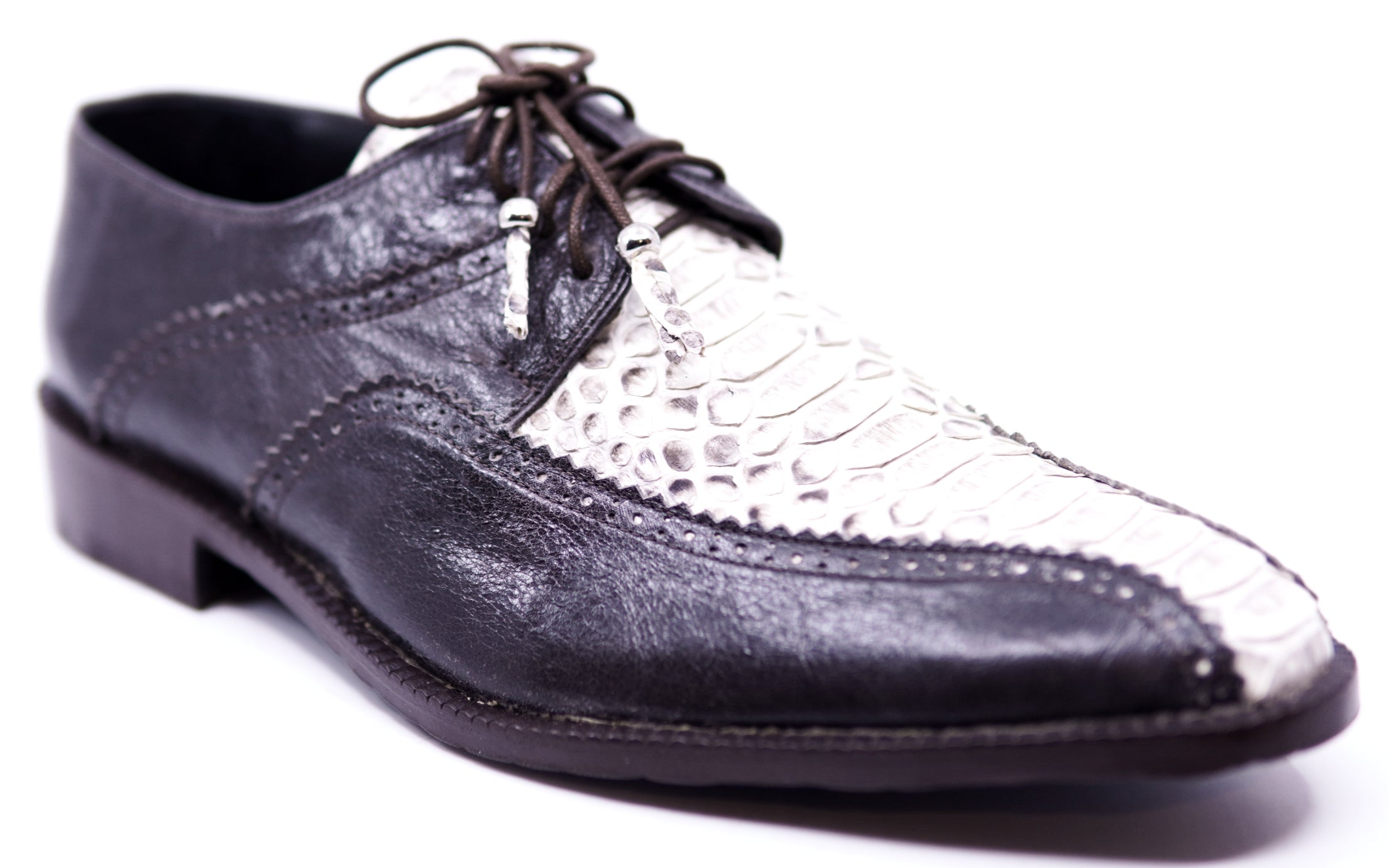 Genuine Dark Brown Leather & Snake Dress Shoe image 2