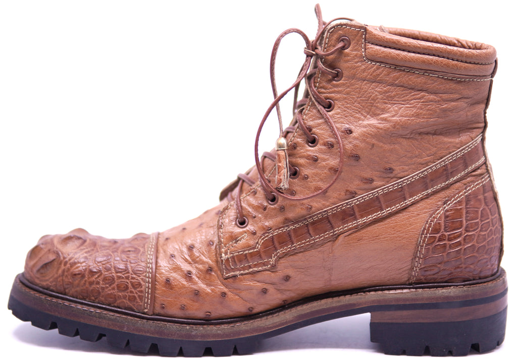 Genuine Crocodile Hornback & Ostrich Combat Boots image 1