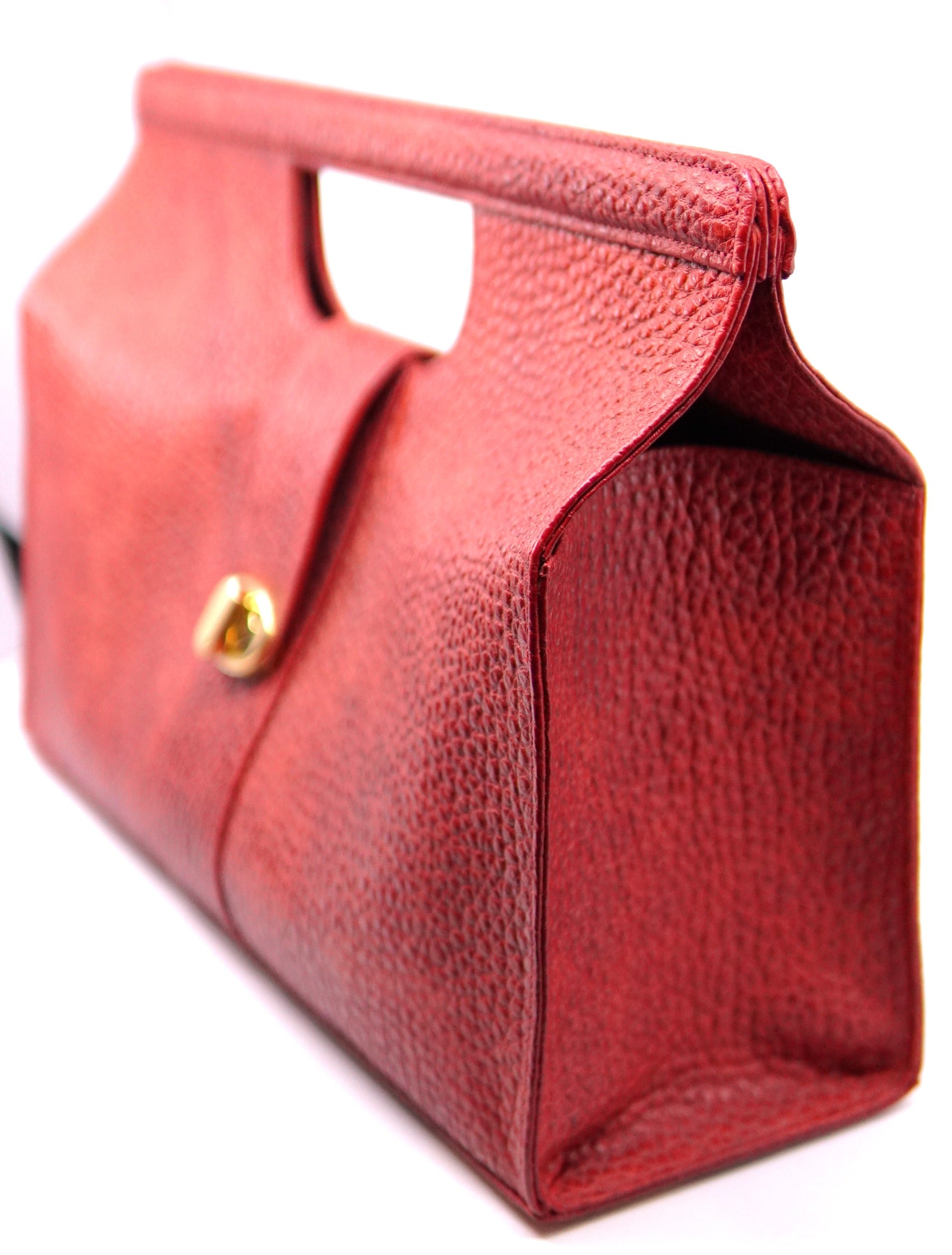 Red Textured Leather Large Bag image 2