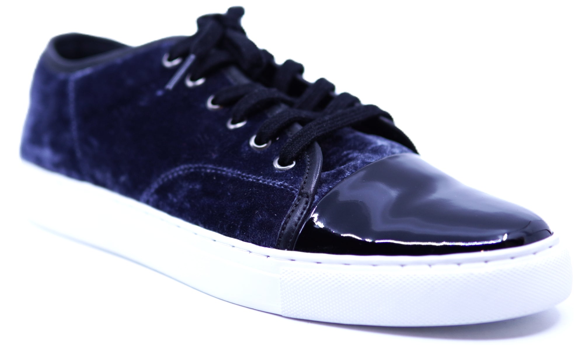 Genuine Navy Blue Velvet & Black Patent Sneaker image 2