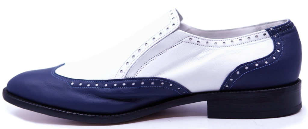 Genuine White & Navy Blue Leather Wingtip Loafer image 1