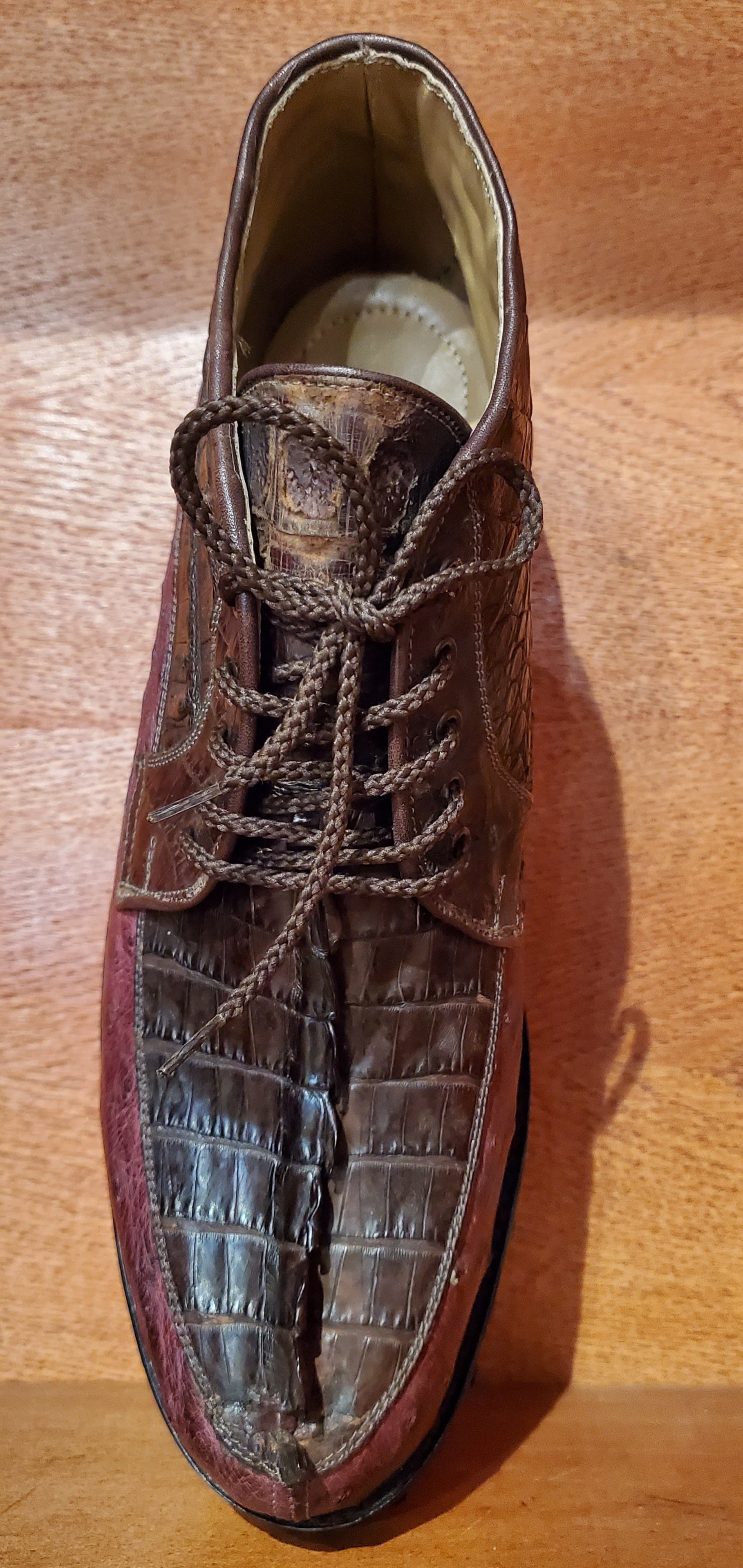 Brown Caiman Tail & Burgundy Ostrich 8D US Men's 10.5 image 2