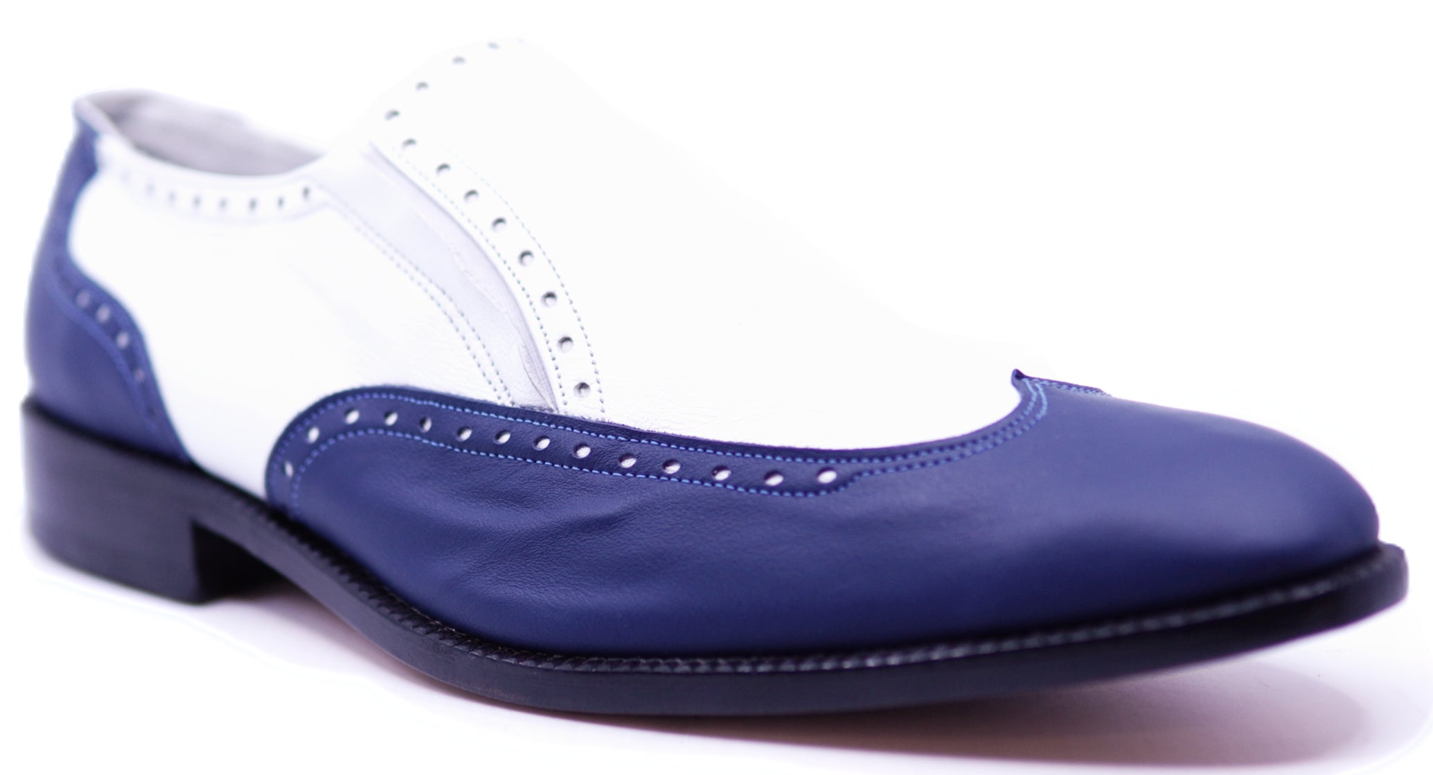 Genuine White & Navy Blue Leather Wingtip Loafer image 2
