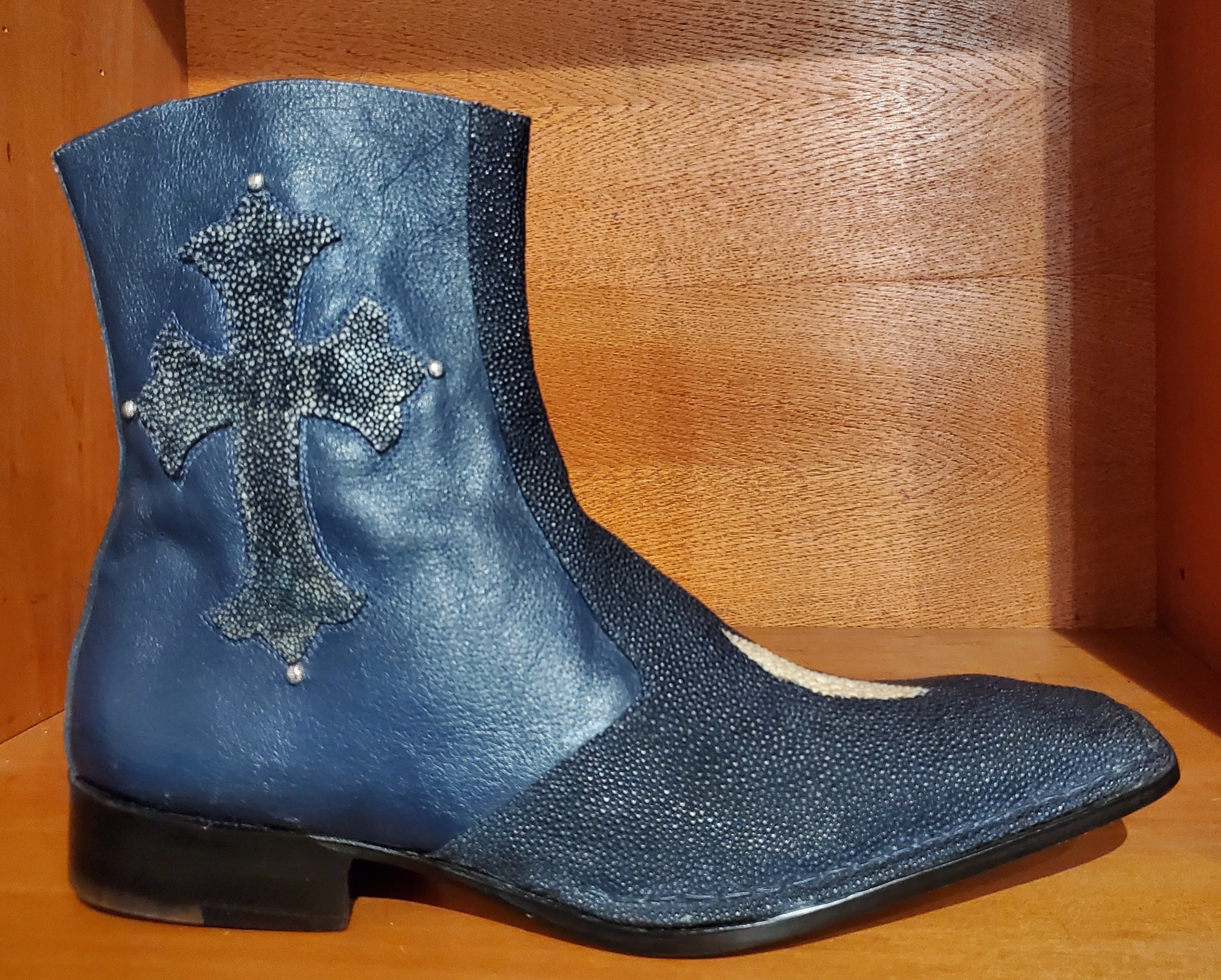 Navy Blue Stingray and Leather Boot US Men's 10.5 image 0