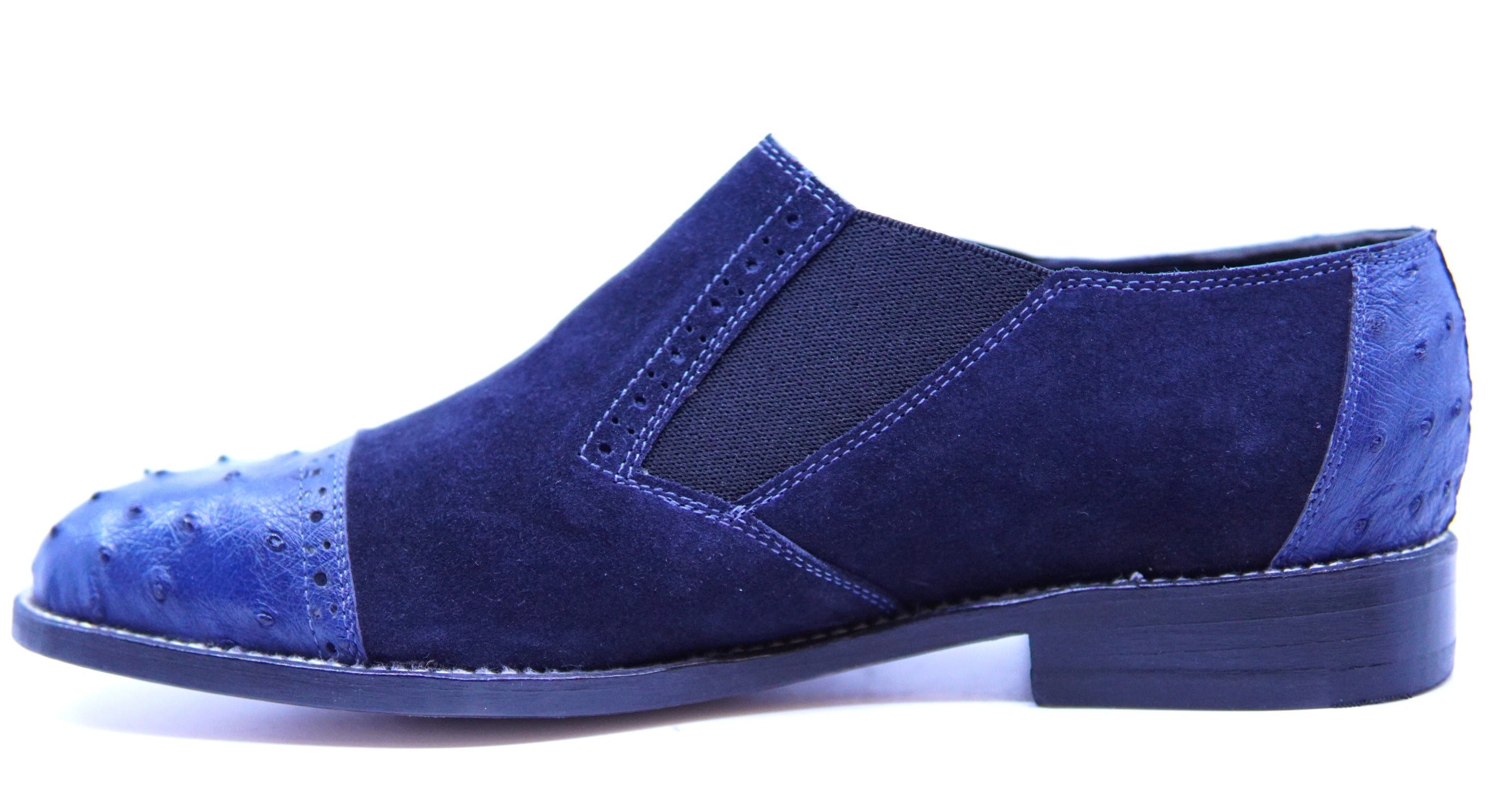 Navy Suede & Ostrich Cap Toe Loafers US 9.5 image 2
