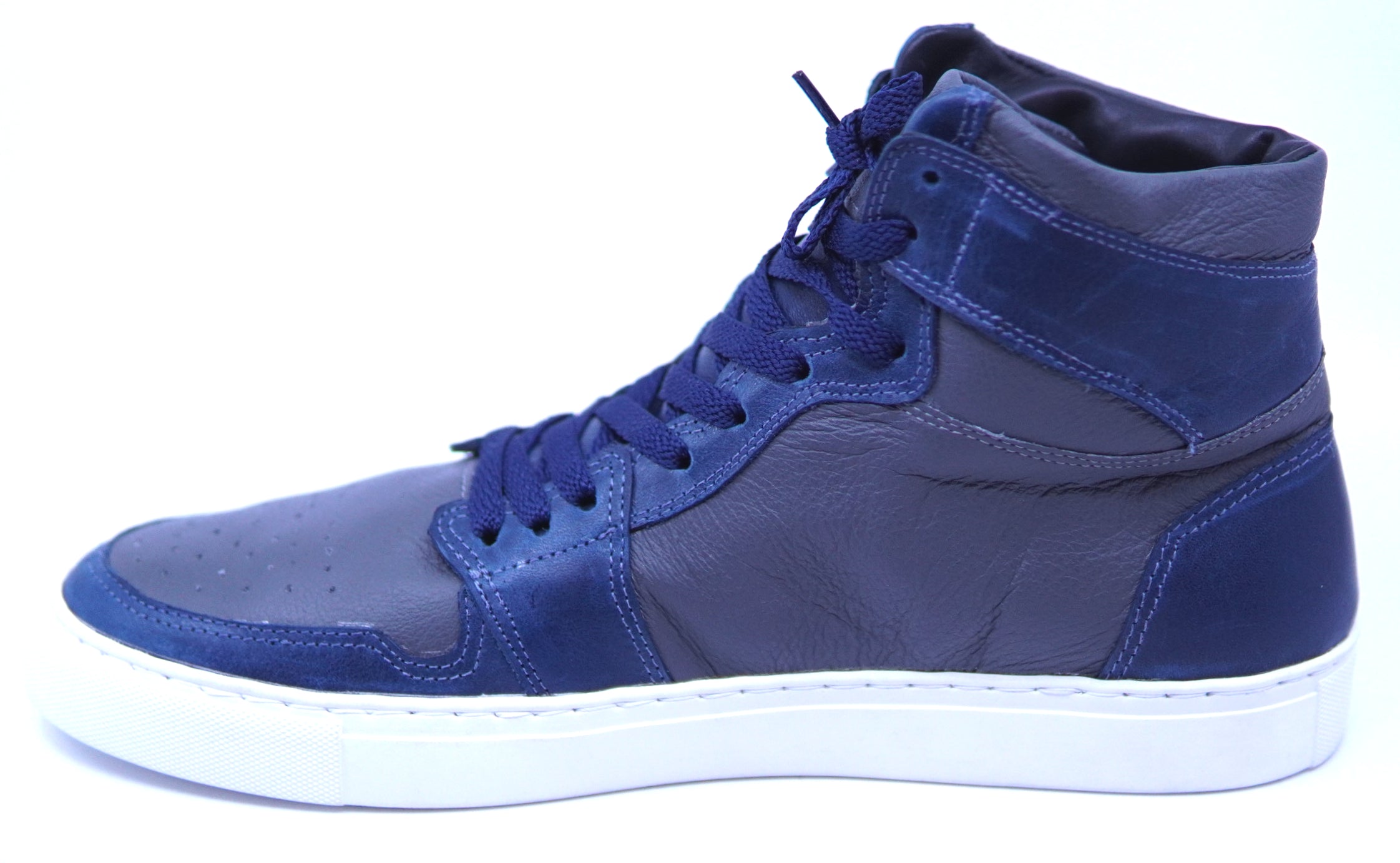 Full Navy Blue & Gray Leather High Top Sneaker image 1