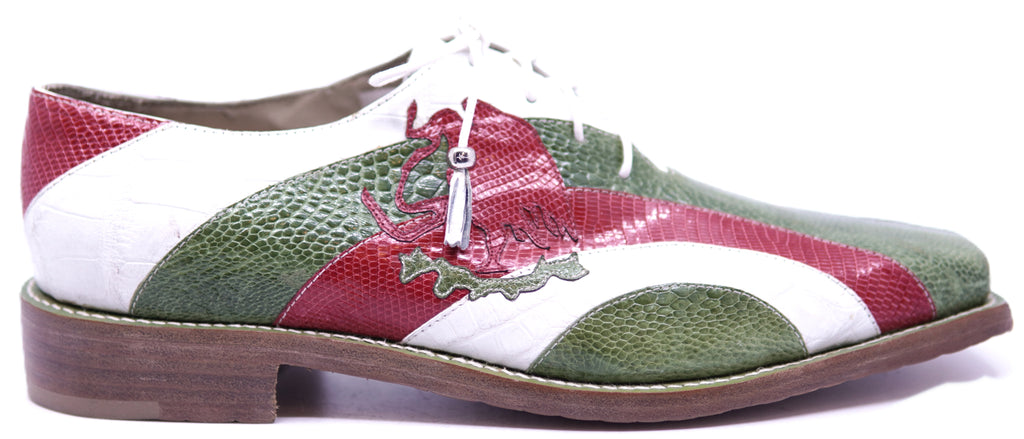 Genuine White Alligator & Green, Red Lizard Dress Shoe 12-US Men's image 0