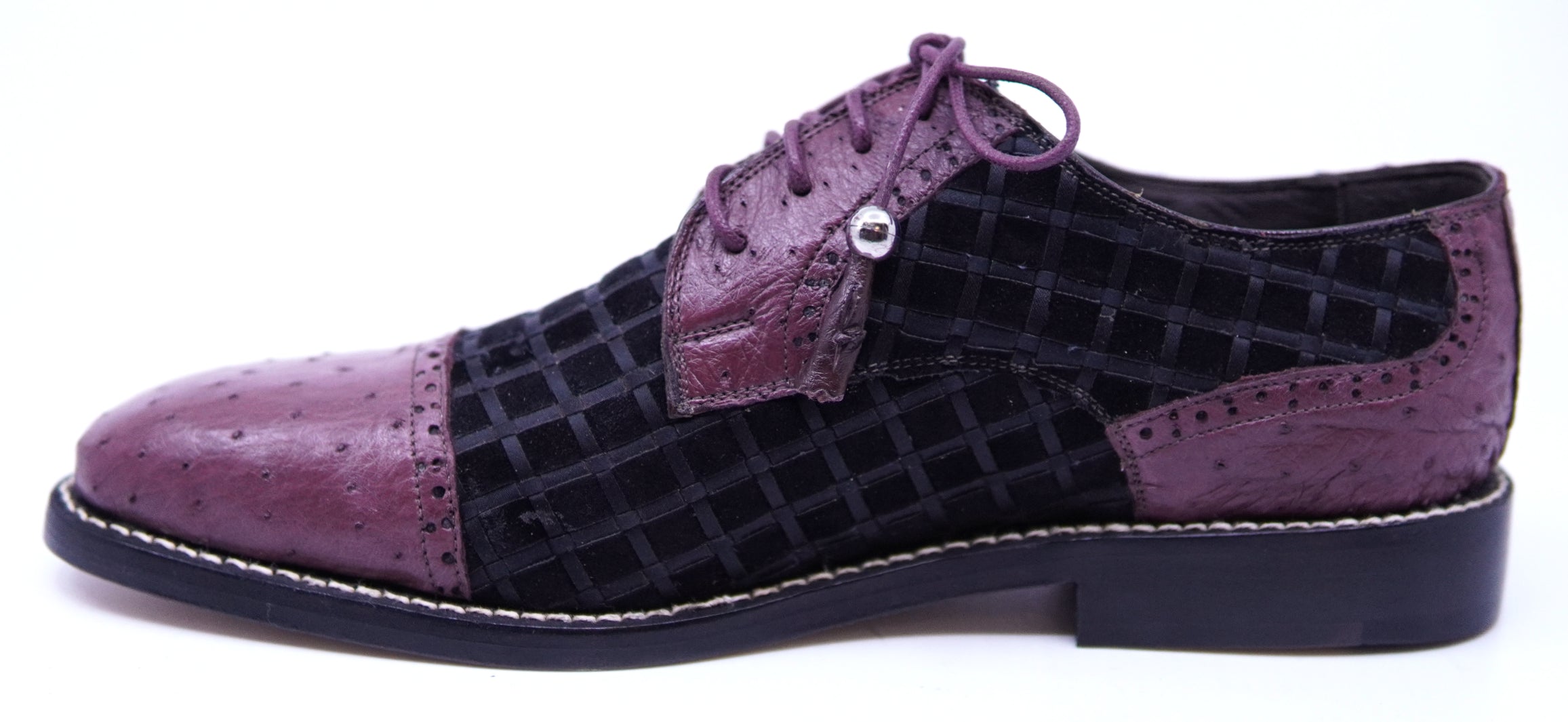 Ostrich & Fabric Cap toe Leather Dress Shoe image 1