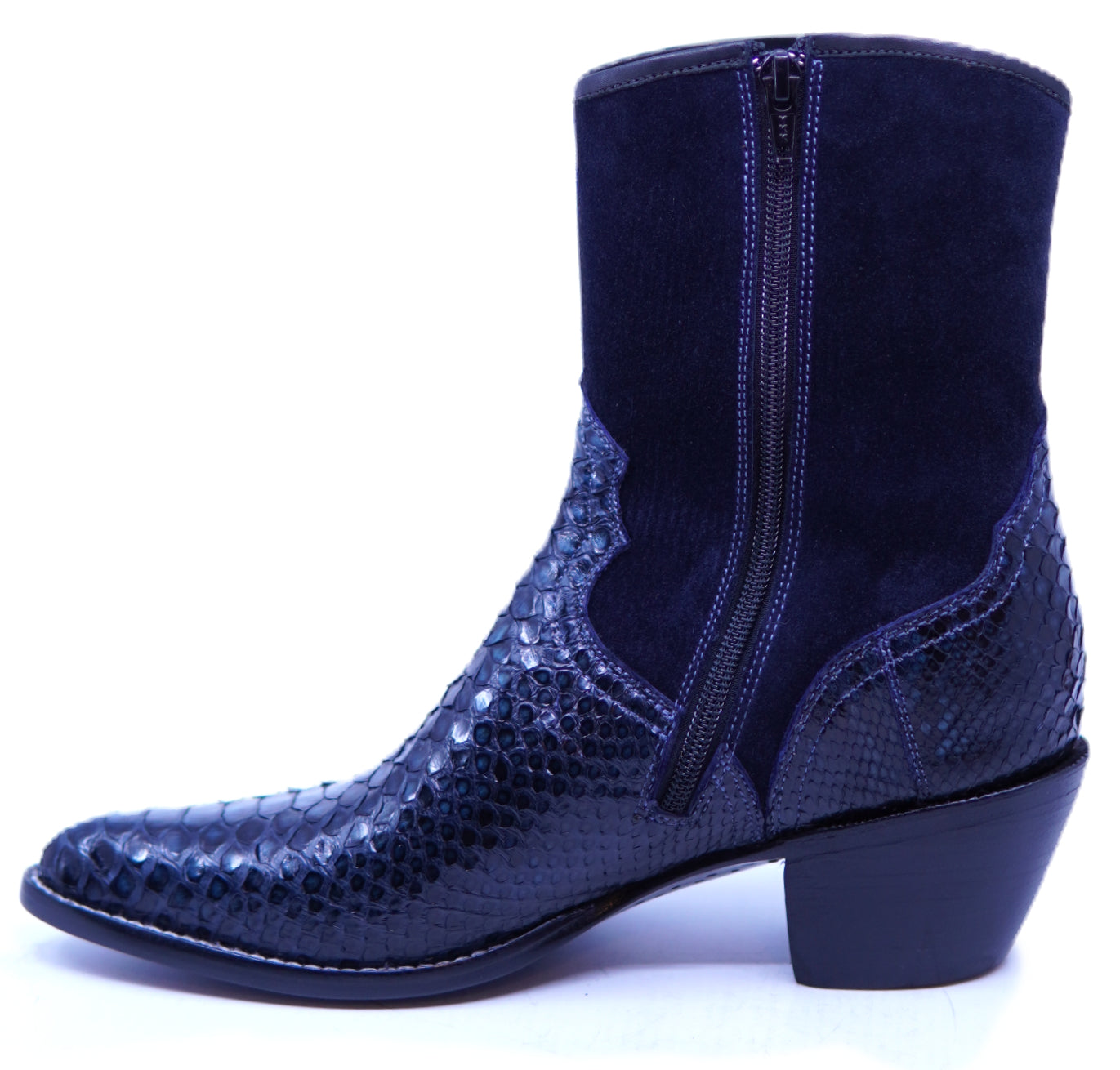 Genuine Navy Blue Snake & Suede Botin image 1