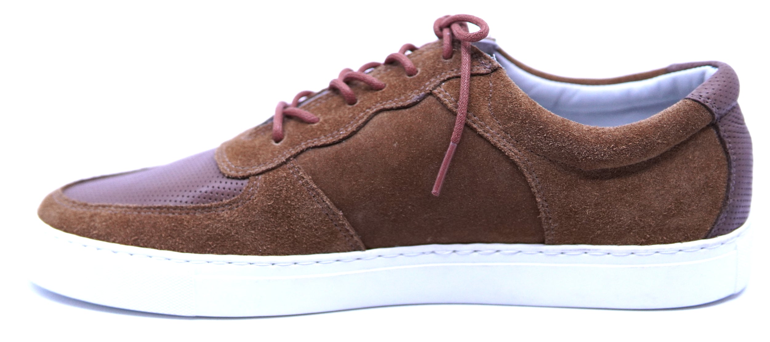 Cognac Suede & Brown Perforated Leather Sneakers image 1