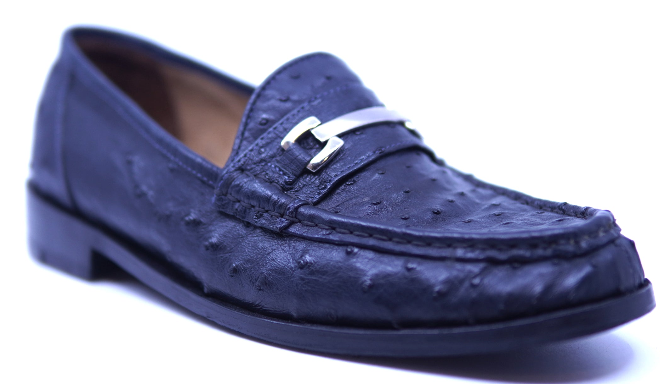 Full Dark Navy Blue Ostrich Loafer image 2