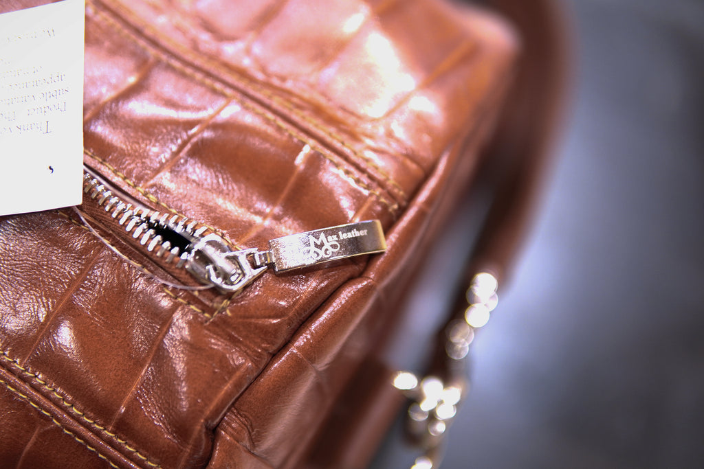 Cognac Alligator Print & Brown Leather Duffle Bag image 8