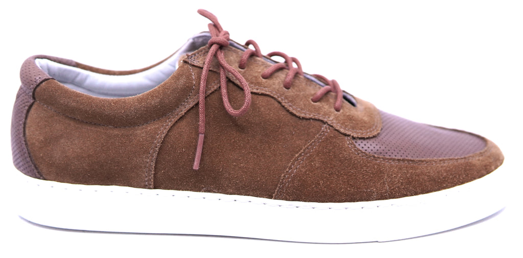 Cognac Suede & Brown Perforated Leather Sneakers image 0