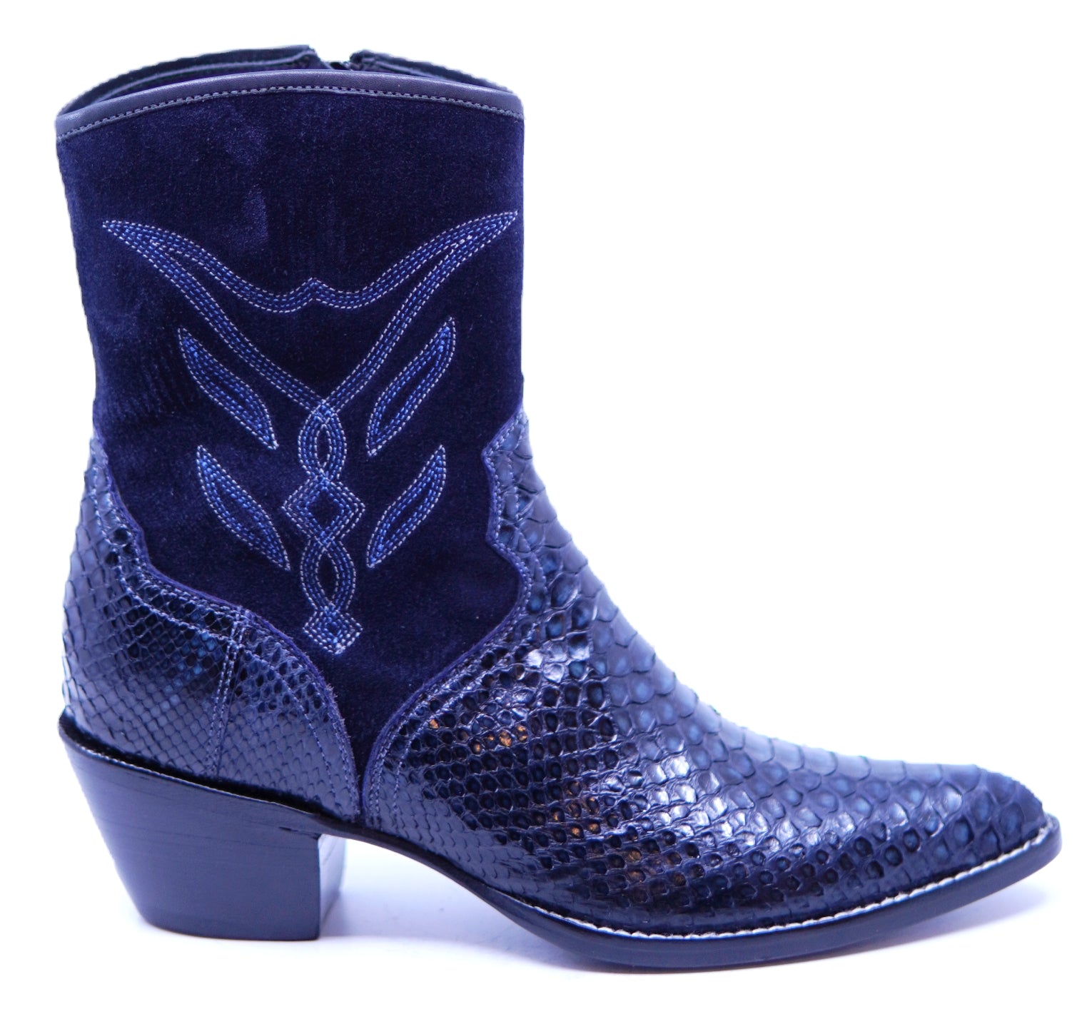 Genuine Navy Blue Snake & Suede Botin image 0