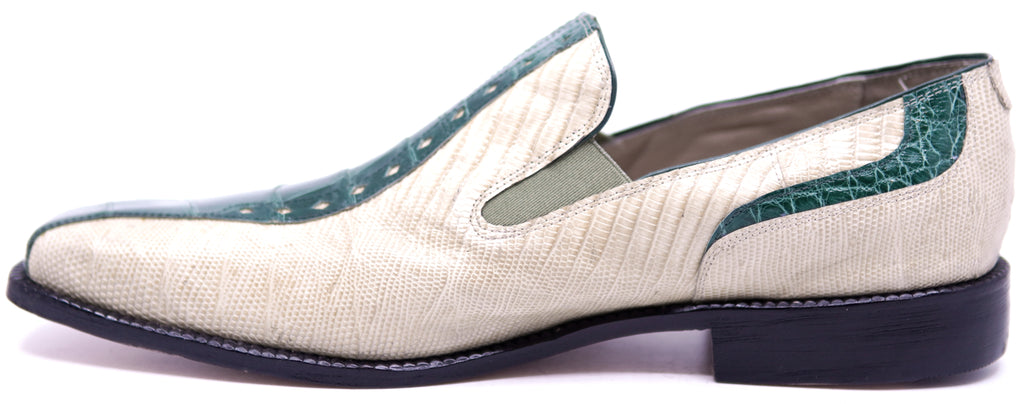 Genuine Beige Lizard & Green Alligator Loafer 12-US Men's image 1