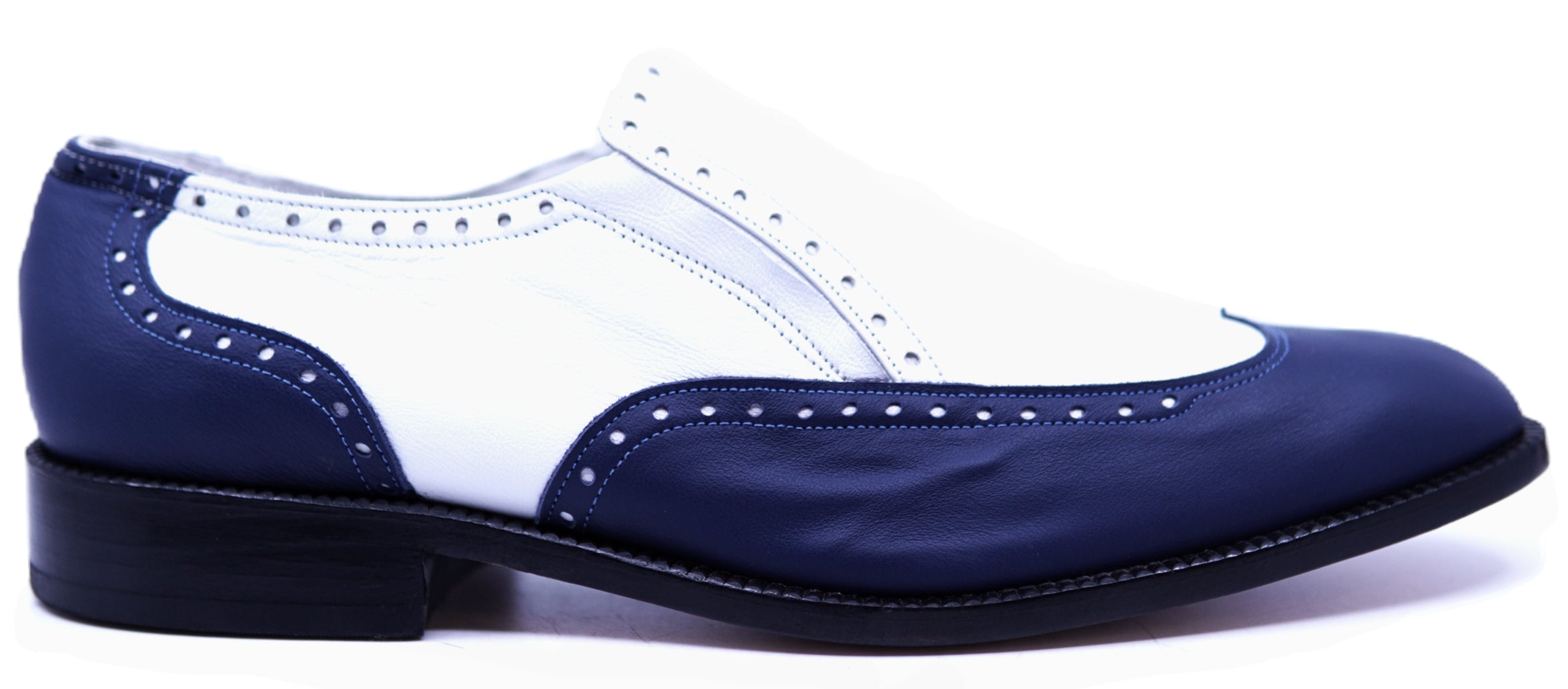Genuine White & Navy Blue Leather Wingtip Loafer image 0