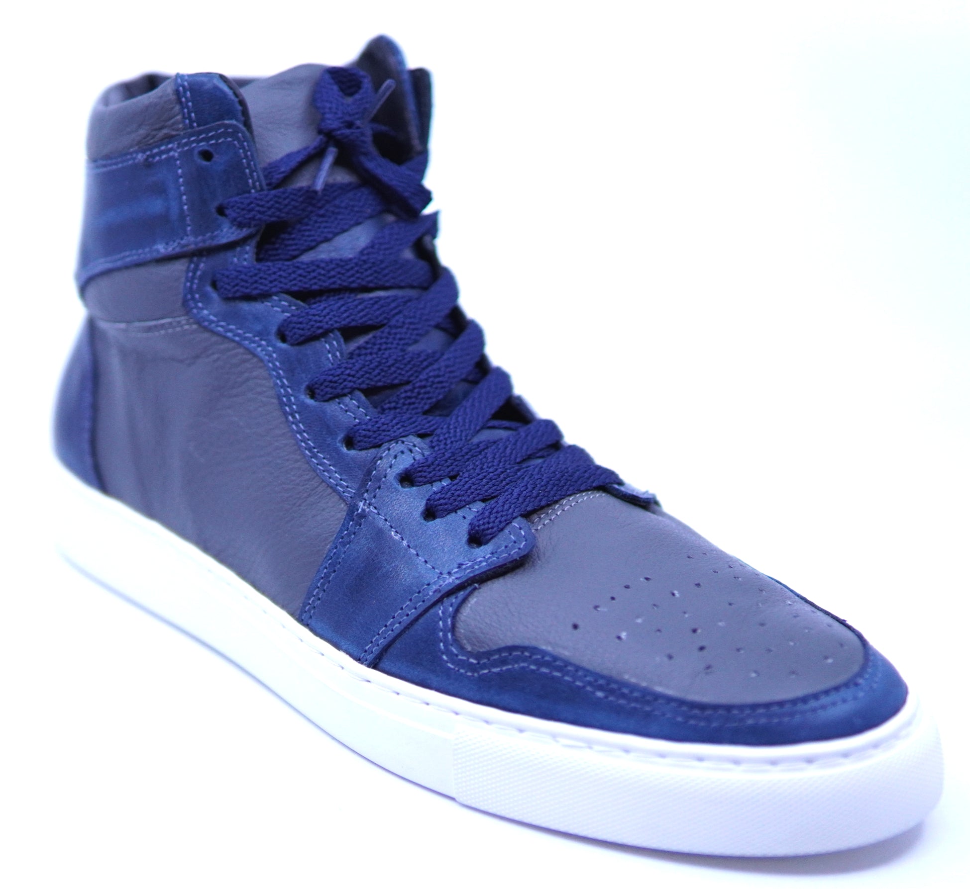 Full Navy Blue & Gray Leather High Top Sneaker image 2