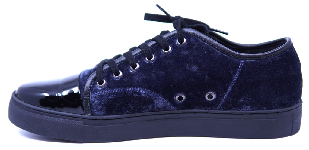 Navy Blue Velvet & Black Patent Leather Sneaker image 1