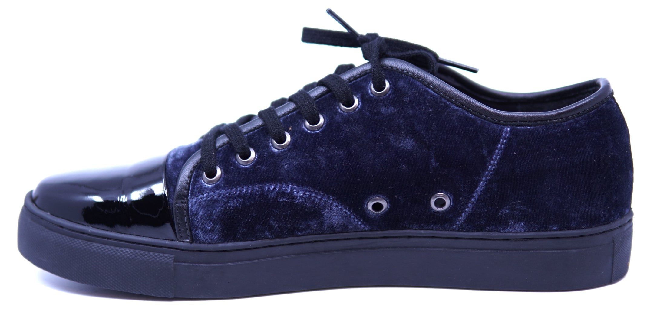Navy Blue Velvet & Black Patent Leather Sneaker image 1