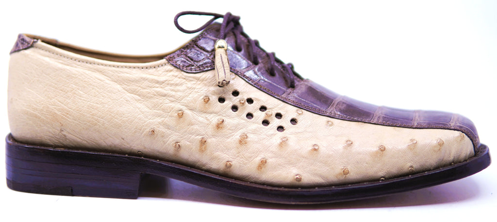 Beige Ostrich & Brown Alligator Dress Shoe
