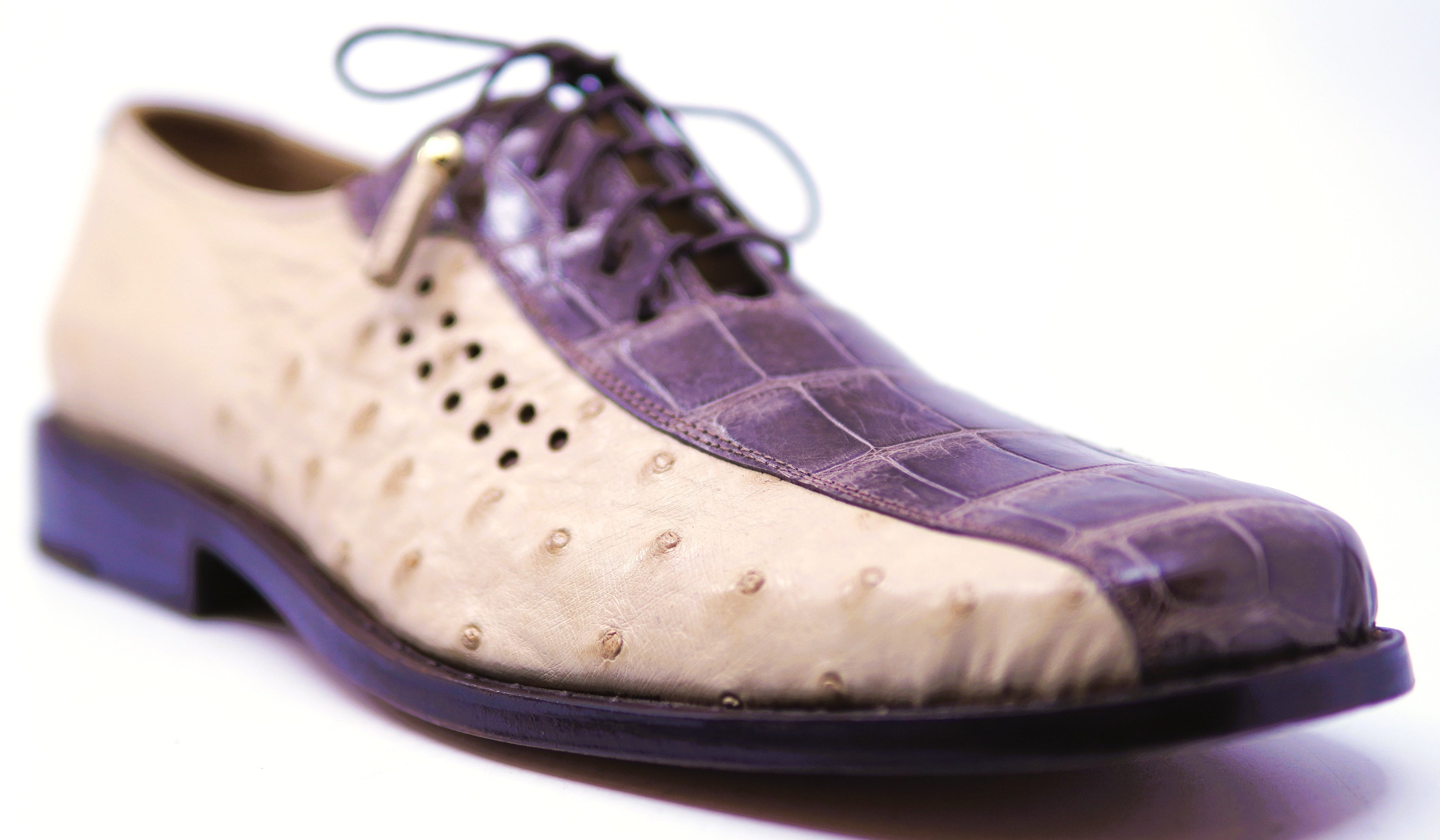 Beige Ostrich & Brown Alligator Dress Shoe