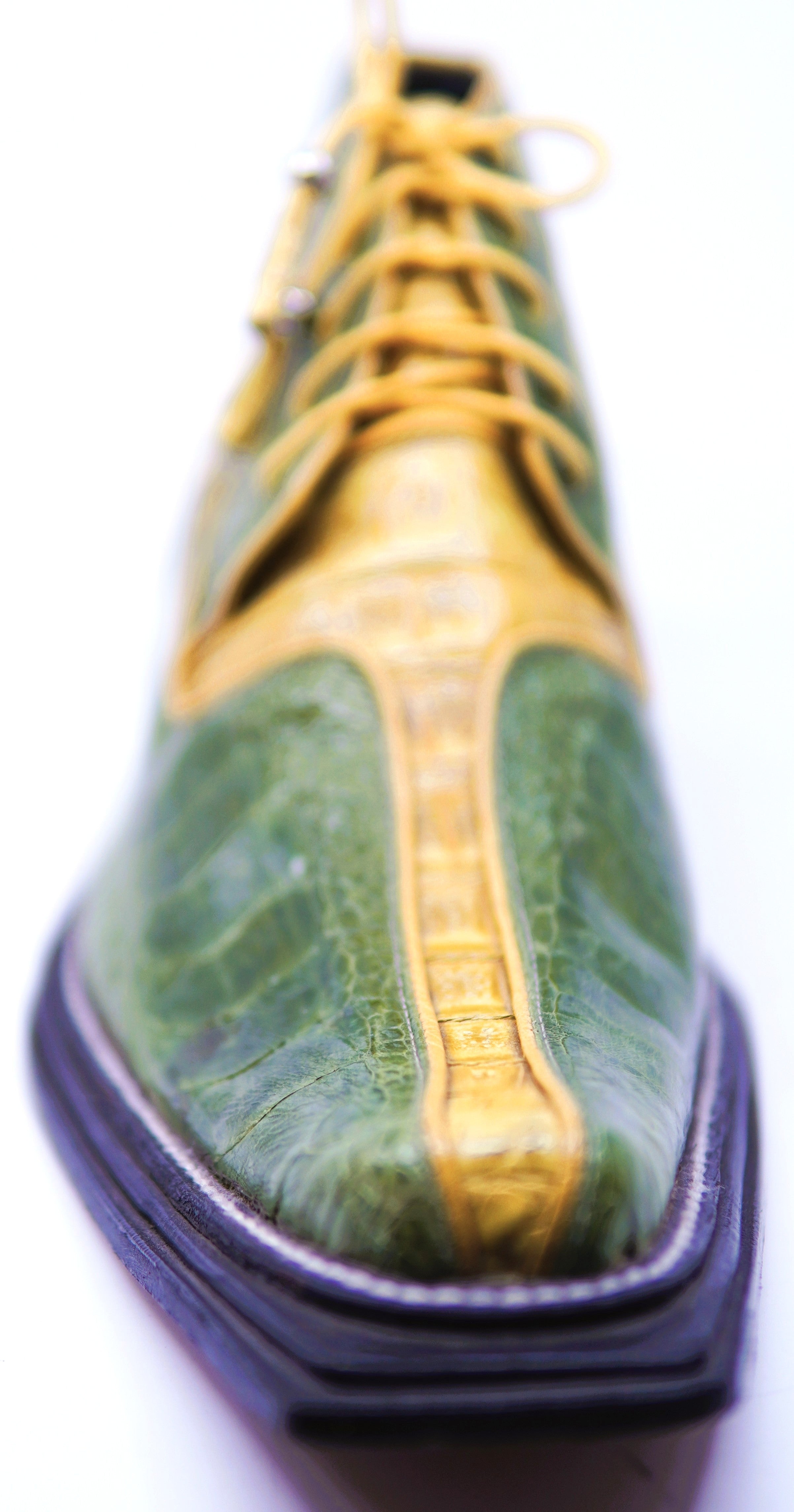 Olive Green Ostrich Leg & Yellow Mustard Crocodiled Pointed Toe Ankle Boots