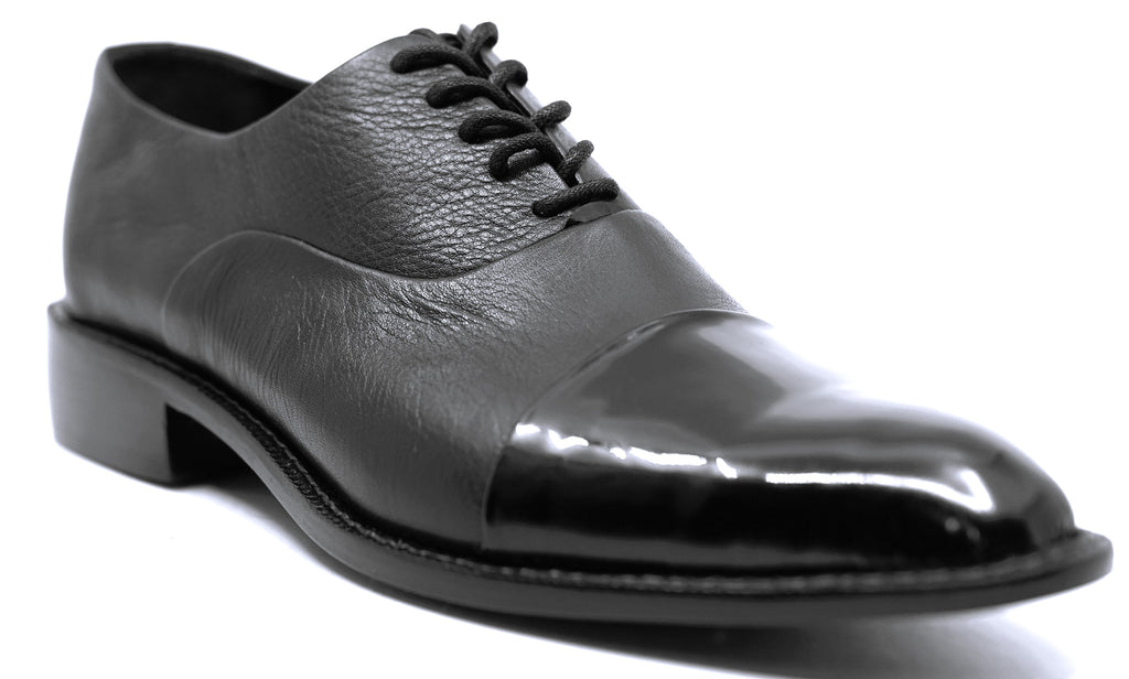 Genuine Leather & Patent Cap Toe Dress Shoe