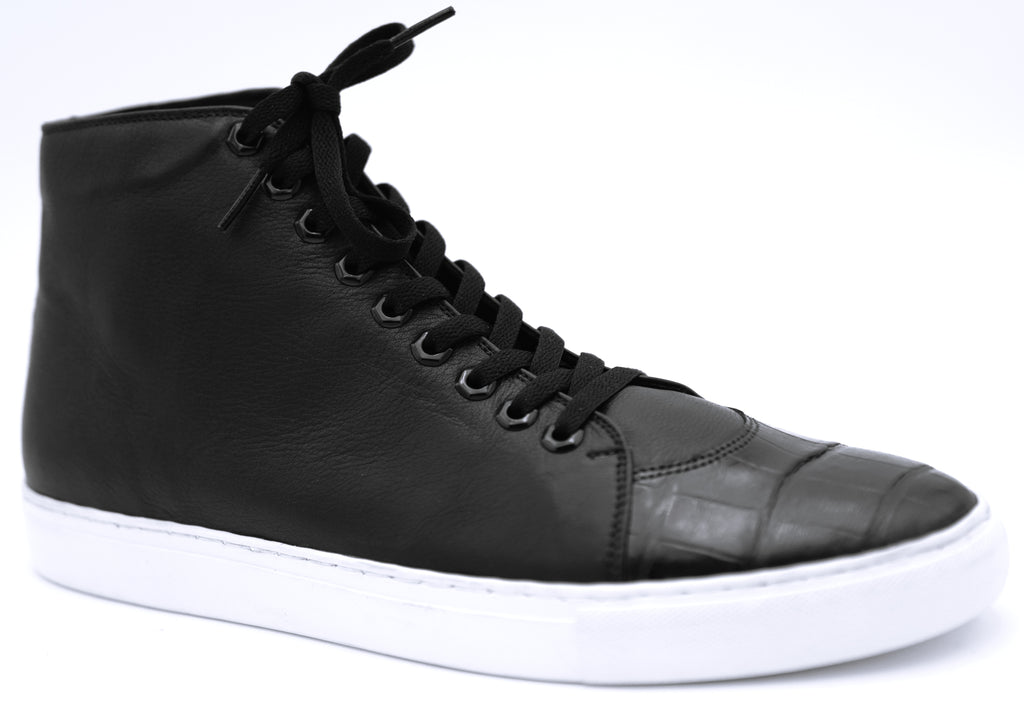 Leather & Alligator High Top Sneaker